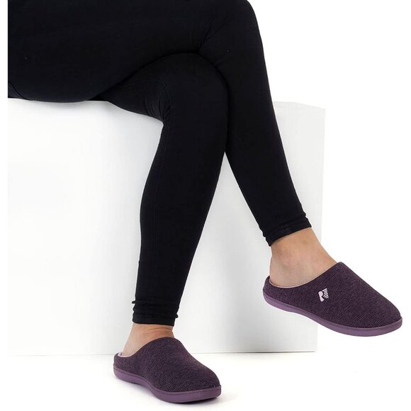 Women's Eggplant Two-Tone Memory Foam Slipper Closed-Toe Indoor House Shoes - Picture 9 of 11